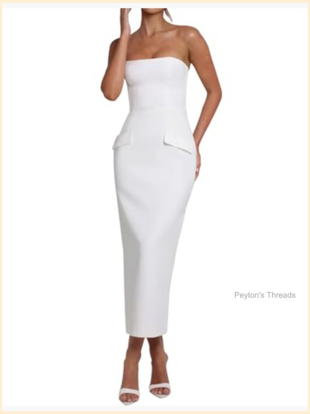 Strapless Sleeveless Tube Bodycon Midi Dress with Back Slit - Picture 2 of 6